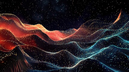 Wall Mural - A background of swirling, multicolored, wavy lines and dots with stars in black, green, purple, blue, and white colors.