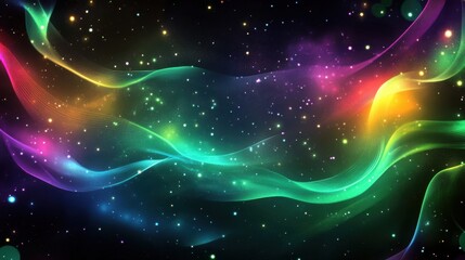 Wall Mural - A background of swirling, multicolored, wavy lines and dots with stars in black, green, purple, blue, and white colors.