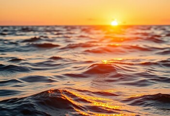 Wall Mural - golden sunset light reflecting on ocean waves, horizon, nature