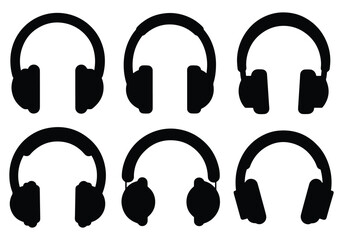 Collection of silhouette headphone icon vector on white background