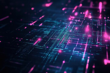 Leinwandbilder - An abstract digital circuit display featuring striking pink and blue lights creating a vibrant and futuristic aesthetic