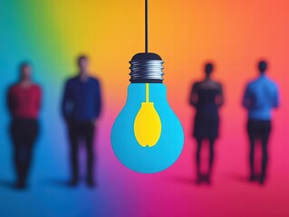 Aufkleber - Illuminating light bulb with diverse group of people in the background symbolizing ideas and collaborative innovation