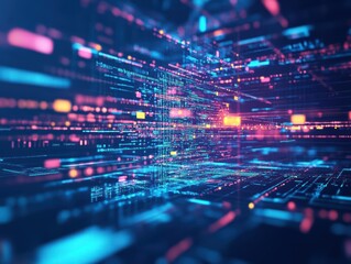 Leinwandbilder - Futuristic digital abstract background with vivid colors and geometric shapes for use in modern technology designs