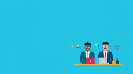 Poster - Collaborative african businessman and european partner working together on a laptop in a bright office space