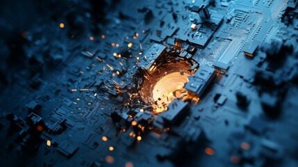 Fototapete - A digital lock being broken by a cybercriminal, symbolizing security breaches and hacking.
