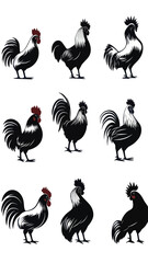 Wall Mural - minimalist black rooster silhouettes vector collection for avian designs