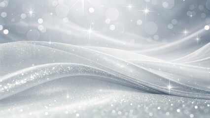 Poster - Shimmering silver waves with sparkling circles and soft textures.