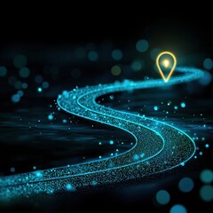 Wall Mural - creative delivery concept with bright glowing paths and a destination icon