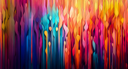 Poster - Abstract artwork with vibrant colors flowing vertically, creating a dynamic and textured visual experience.  The warm and cool hues blend seamlessly in a fluid design.