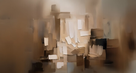Aufkleber - Abstract beige and brown shapes layer on a blurry backdrop, creating a textured, abstract composition with a crafted paper scrap feel.