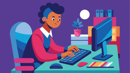 Poster - Creative individual working at a desk using a computer while surrounded by elements of digital design in a modern workspace