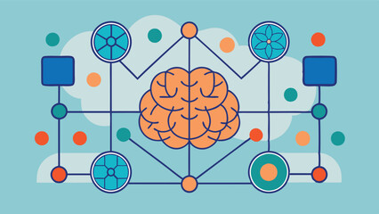 Leinwandbilder - Creative vector illustration depicting a brain in the center connected to various geometric shapes against a vibrant background