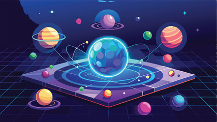 Wall Mural - Colorful vector illustration of planets in a futuristic galaxy with rings floating in a cosmic space background