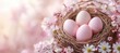 © Agnieszka - Delicate spring nest with pastel eggs and blossoms on pink