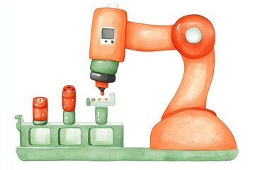 Wall Mural - a robotic arm meticulously assembling components in a high-tech manufacturing environment.