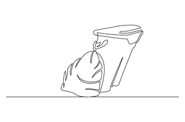 Wall Mural - continuous one line drawing of dust bin and plastic trash bag. single line drawing illustration garb