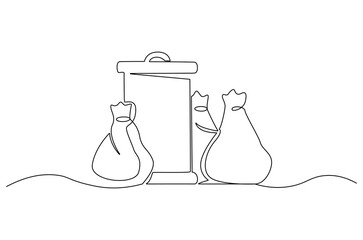 Wall Mural - continuous one line drawing of dust bin and plastic trash bag. single line drawing illustration garb