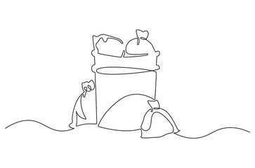 Wall Mural - continuous one line drawing of dust bin and plastic trash bag. single line drawing illustration garb