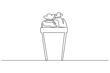 Wall Mural - continuous one line drawing of dust bin and plastic trash bag. single line drawing illustration garb