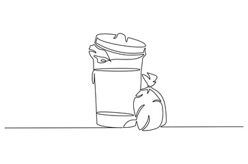 Wall Mural - continuous one line drawing of dust bin and plastic trash bag. single line drawing illustration garb