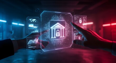 futuristic secured online banking experience with glowing digital interface