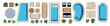 © Creative_Juice_Art - Outdoor top view icons for landscape design plan. Sofas, armchairs, table, plants, sunbed, swimming pools, umbrella, terrazzo floor pattern for garden, back yard, resort. Vector illustration isolated.