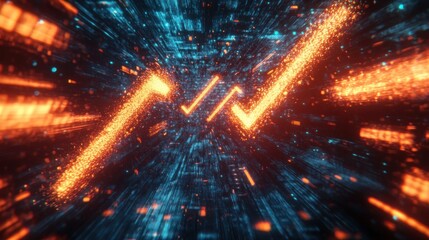Poster - Abstract digital graphic design with glowing orange lines, representing growth or progress in a data-filled space.