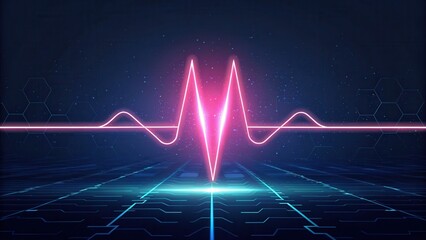 Fototapete - Digital heartbeat visualization with futuristic elements and glowing lines against a dark background.