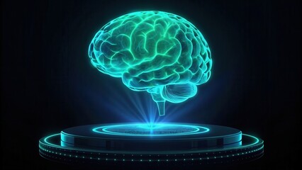 Leinwandbilder - Digital illustration of a glowing brain on a futuristic platform, representing intelligence and technology.