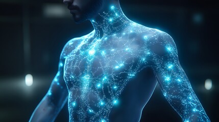 Wall Mural - a futuristic ai-powered tattoo artist designing dynamic, glowing cybernetic tattoos