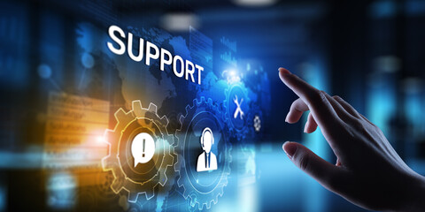 Fototapete - Support button on virtual screen. Customer service and communication concept.