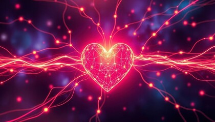 Wall Mural - abstract glowing heart, interconnected lines, energy flow, cosmic design, pattern, style
