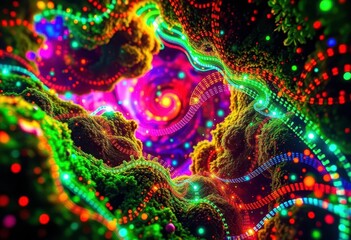 Wall Mural - abstract vibrant data streams flowing, forming a lush, technological ecosystem, network, innovation