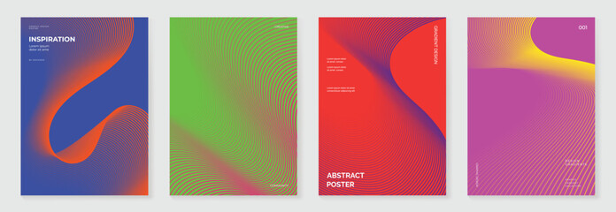 Aufkleber - Abstract line wave poster background vector set. Minimalist cover template with vibrant perspective line wave in motion. Ideal design for social media, cover, banner, flyer, music, ads.