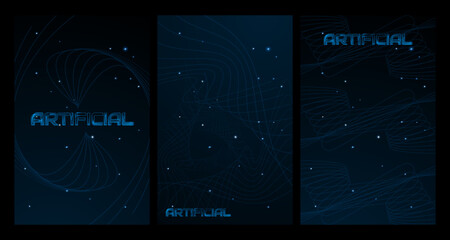 Futuristic Blue Artificial Intelligence Background Set with abstract line Vertical Tech Designs