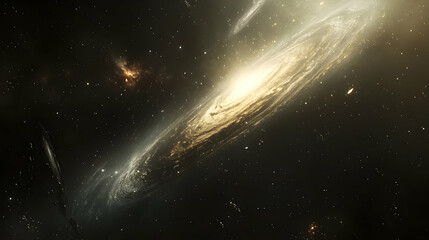 Wall Mural - a bright spiral galaxy with a prominent central bulge and swirling arms of stars and dust against a 