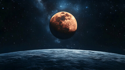 Wall Mural - a stunning image of the moon viewed from space, with a starry night sky and part of a planetary surf