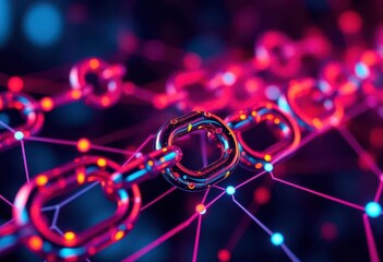 Wall Mural - close-up of interconnected digital chain links forming an abstract network, circuit, digital