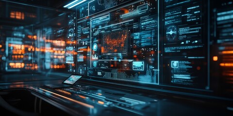 Futuristic Digital Interface with Data Analytics and Visualizations