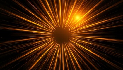 Wall Mural - Golden rays emanating from center on deep black background, cosmic energy effect, black, radiance