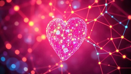 Wall Mural - abstract digital heart, vibrant interconnected nodes forming glowing network, internet, heartbeat