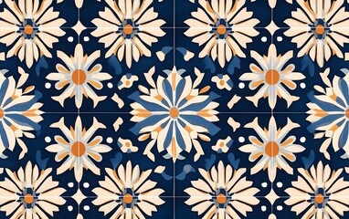 Wall Mural - Traditional Moroccan tile pattern with intricate geometric designs in deep blues and warm terracotta