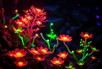 Wall Mural - Bio-luminescent alien flora, vibrant hues, otherworldly textures, alien planet, purple