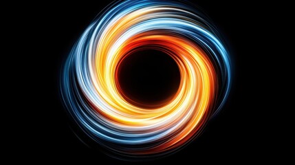 Fototapete - A dynamic swirl of blue and orange light, creating a mesmerizing visual effect against a black background.