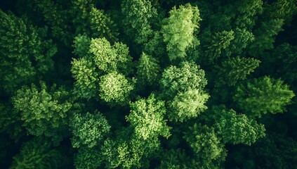 Poster - A stunning aerial view of dense green forest canopy showcasing vibrant trees and rich foliage : Generative AI
