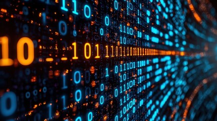 Close-up image of binary code representing the concept of blockchain-secured citizen data in digital security