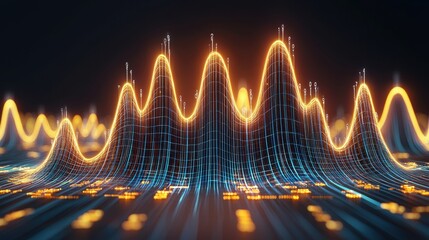 Poster - A vibrant digital waveform representing data and analytics, showcasing glowing peaks and valleys with a modern aesthetic.