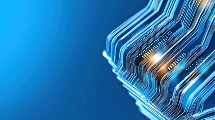 Poster - Abstract representation of advanced technology with intricate circuit designs and glowing lights on a blue backdrop.