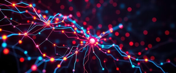 Wall Mural - abstract ai neural network; vibrant circuits, digital nodes, dark futuristic background, ai, modern