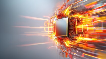 Poster - An abstract representation of a computer processor emitting dynamic light, symbolizing speed and advanced technology.